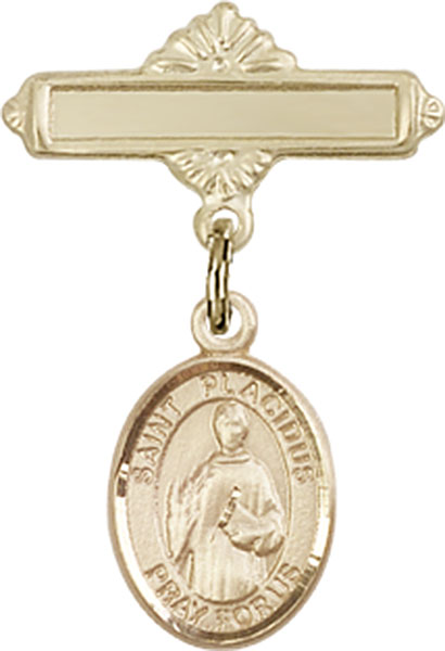 Personalized Baby Badge - Engraved Badge Pin with St. Placidus Charm