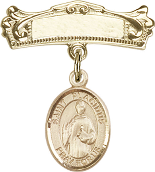 Personalized Baby Badge - Engraved Badge Pin with St. Placidus Charm