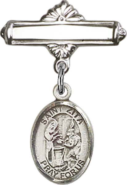 Personalized Baby Badge - Engraved Badge Pin with St. Zita Charm