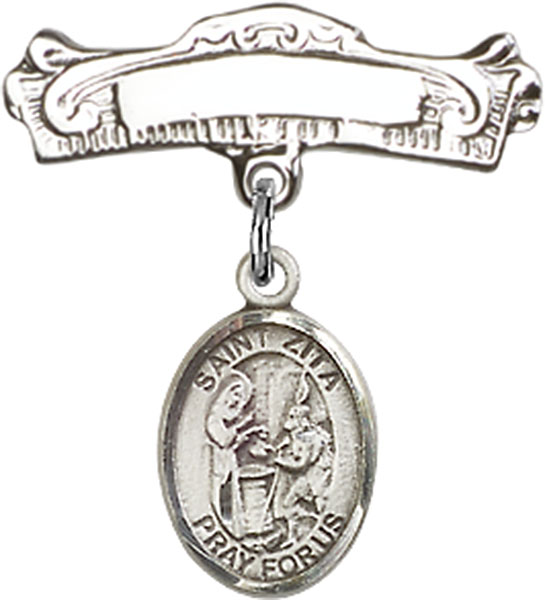 Personalized Baby Badge - Engraved Badge Pin with St. Zita Charm