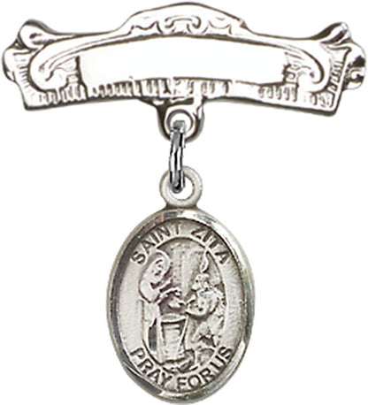 Personalized Baby Badge - Engraved Badge Pin with St. Zita Charm