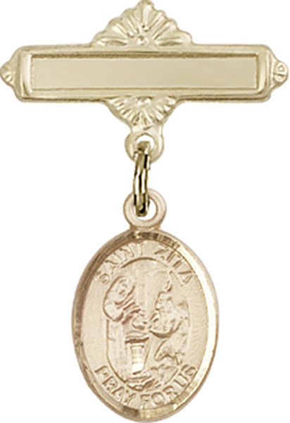 Personalized Baby Badge - Engraved Badge Pin with St. Zita Charm