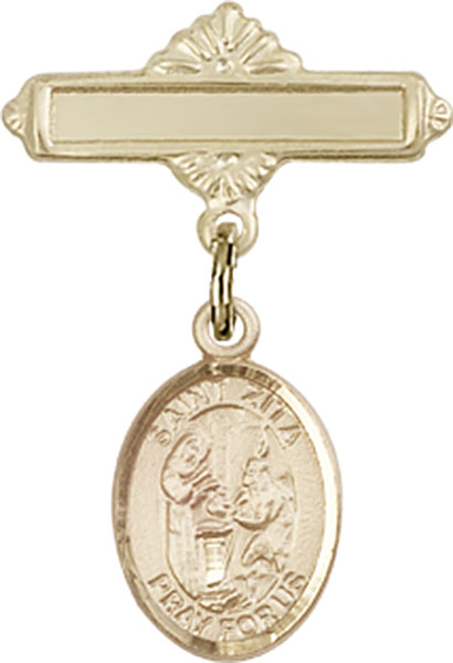 Personalized Baby Badge - Engraved Badge Pin with St. Zita Charm