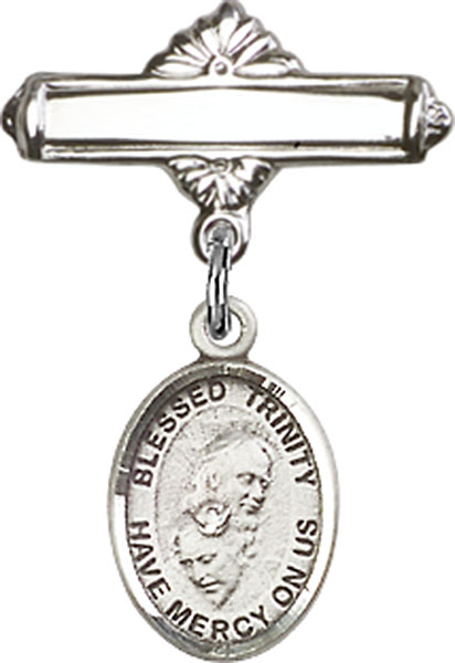 Personalized Baby Badge - Engraved Badge Pin with Blessed Trinity Charm
