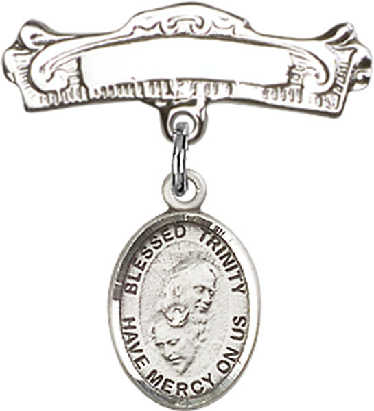 Personalized Baby Badge - Engraved Badge Pin with Blessed Trinity Charm