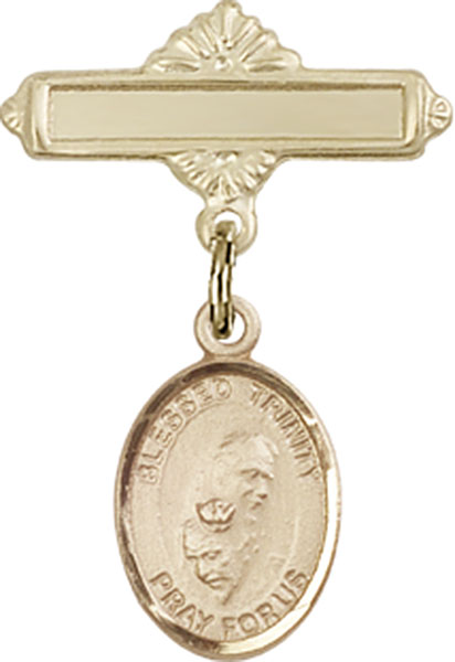 Personalized Baby Badge - Engraved Badge Pin with Blessed Trinity Charm