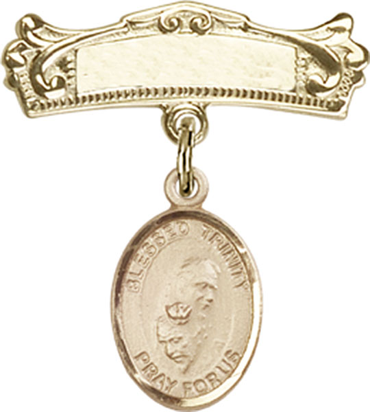Personalized Baby Badge - Engraved Badge Pin with Blessed Trinity Charm