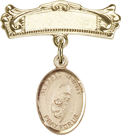 Personalized Baby Badge - Engraved Badge Pin with Blessed Trinity Charm