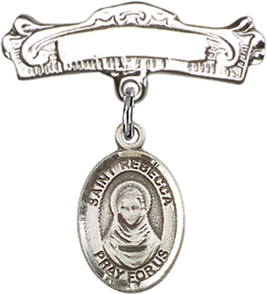 Personalized Baby Badge - Engraved Badge Pin with St. Rebecca Charm