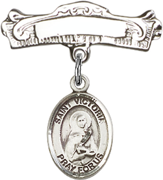 Personalized Baby Badge - Engraved Badge Pin with St. Victoria Charm
