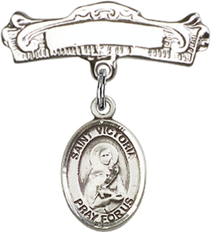 Personalized Baby Badge - Engraved Badge Pin with St. Victoria Charm