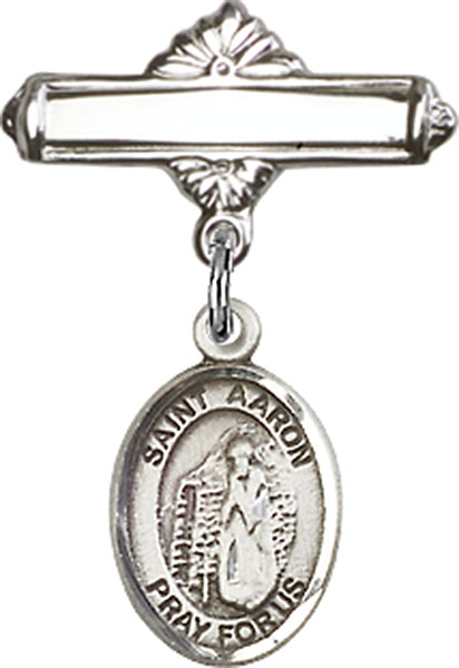 Personalized Baby Badge - Engraved Badge Pin with St. Aaron Charm