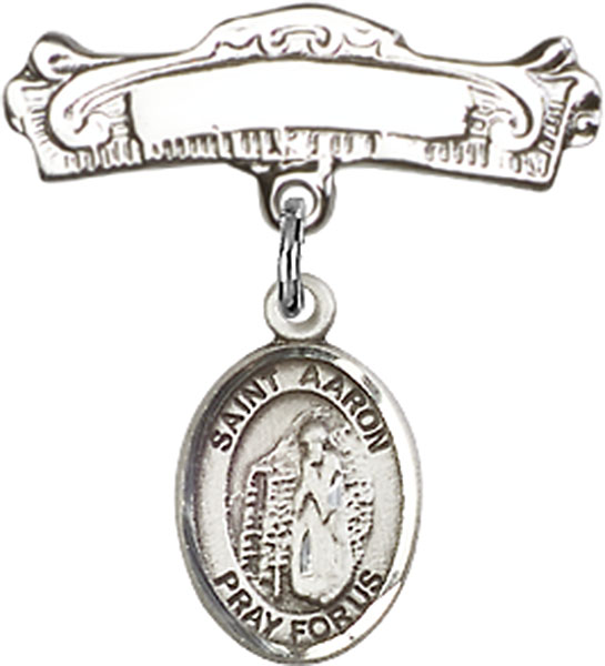 Personalized Baby Badge - Engraved Badge Pin with St. Aaron Charm