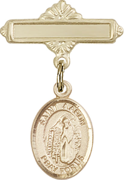 Personalized Baby Badge - Engraved Badge Pin with St. Aaron Charm