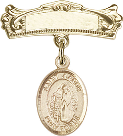 Personalized Baby Badge - Engraved Badge Pin with St. Aaron Charm