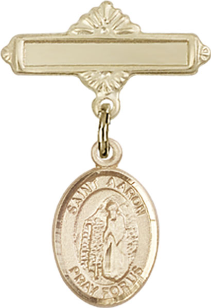 Personalized Baby Badge - Engraved Badge Pin with St. Aaron Charm