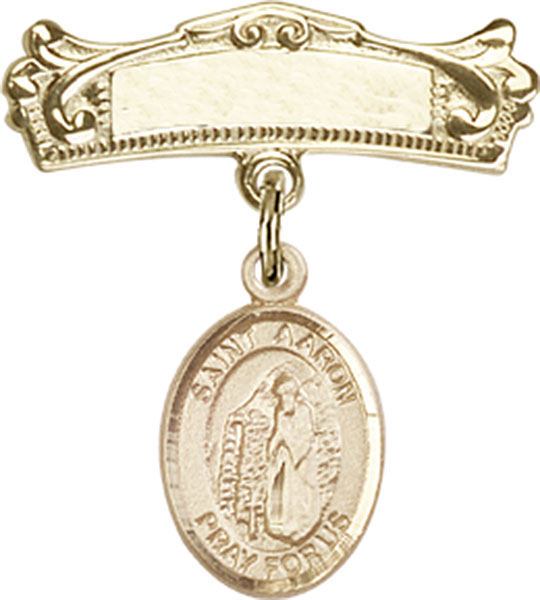 Personalized Baby Badge - Engraved Badge Pin with St. Aaron Charm