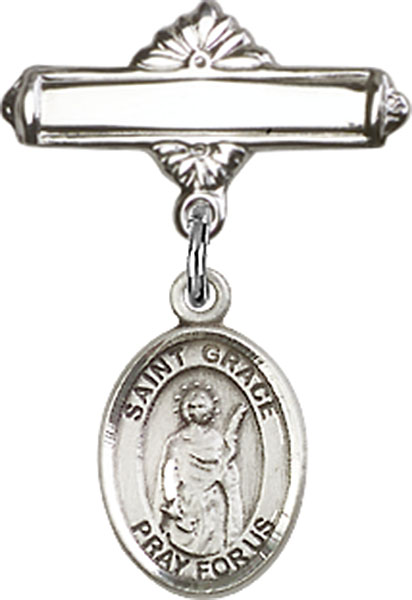 Personalized Baby Badge - Engraved Badge Pin with St. Grace Charm
