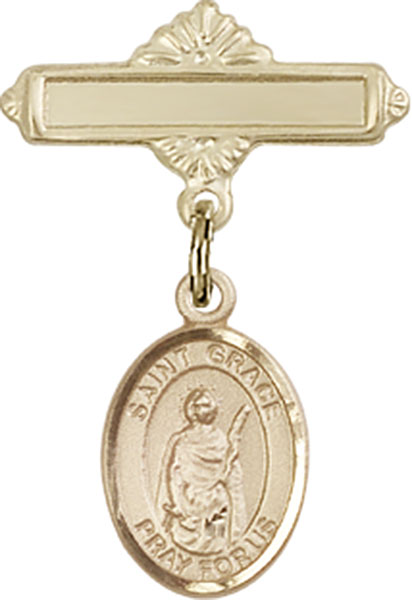 Personalized Baby Badge - Engraved Badge Pin with St. Grace Charm