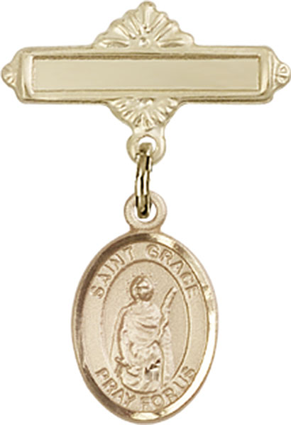 Personalized Baby Badge - Engraved Badge Pin with St. Grace Charm