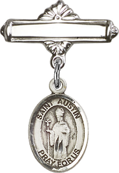 Personalized Baby Badge - Engraved Badge Pin with St. Austin Charm