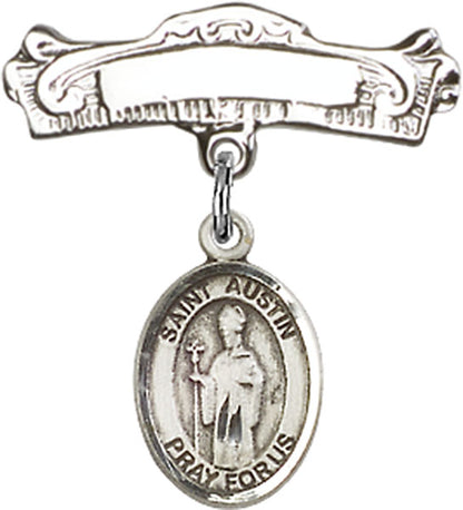 Personalized Baby Badge - Engraved Badge Pin with St. Austin Charm