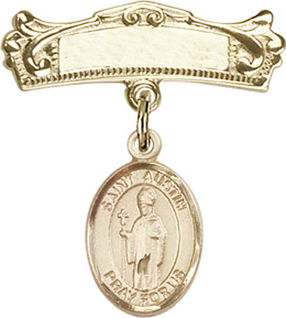 Personalized Baby Badge - Engraved Badge Pin with St. Austin Charm