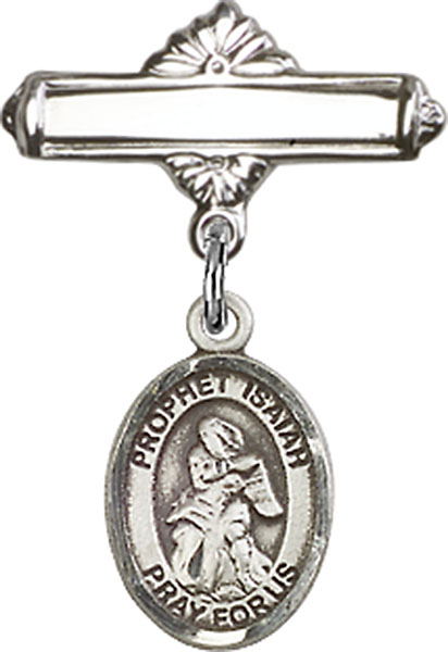 Personalized Baby Badge - Engraved Badge Pin with St. Isaiah Charm