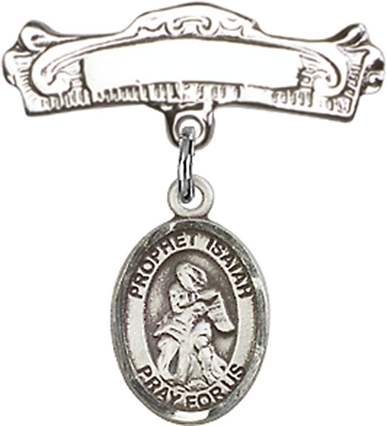 Personalized Baby Badge - Engraved Badge Pin with St. Isaiah Charm
