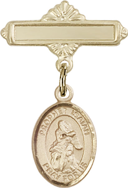 Personalized Baby Badge - Engraved Badge Pin with St. Isaiah Charm