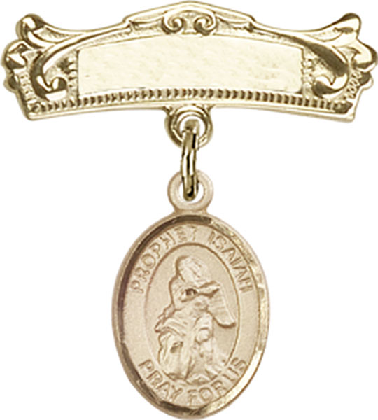 Personalized Baby Badge - Engraved Badge Pin with St. Isaiah Charm