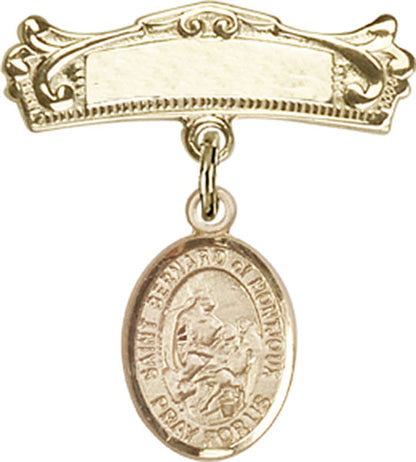 Personalized Baby Badge - Engraved Badge Pin with St. Bernard of Montjoux Charm