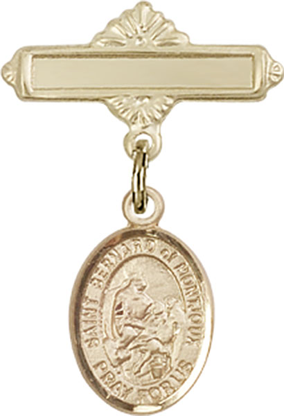 Personalized Baby Badge - Engraved Badge Pin with St. Bernard of Montjoux Charm