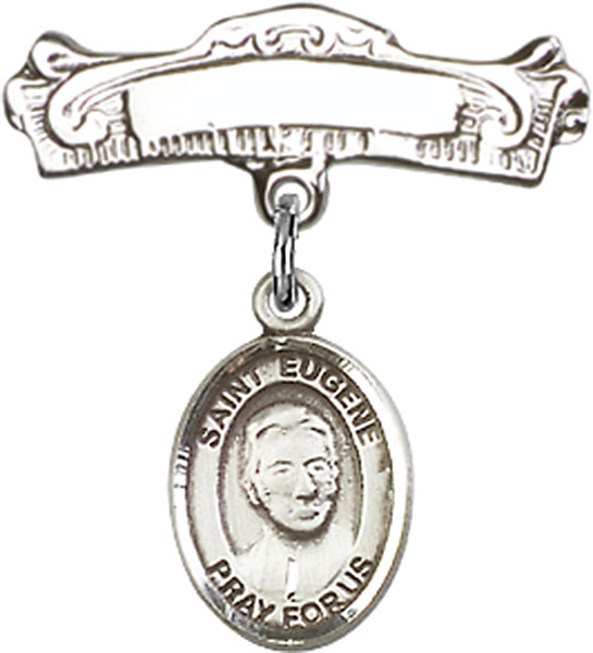 Personalized Baby Badge - Engraved Badge Pin with St. Eugene de Mazenod Charm