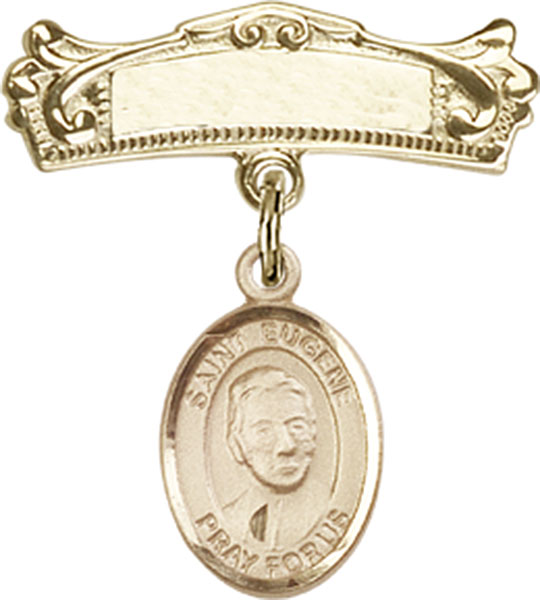 Personalized Baby Badge - Engraved Badge Pin with St. Eugene de Mazenod Charm