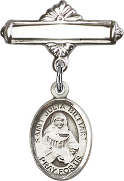 Personalized Baby Badge - Engraved Badge Pin with St. Julia Billiart Charm