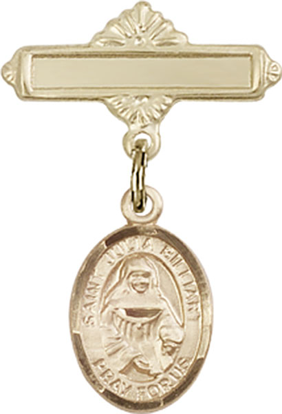 Personalized Baby Badge - Engraved Badge Pin with St. Julia Billiart Charm