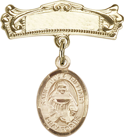 Personalized Baby Badge - Engraved Badge Pin with St. Julia Billiart Charm