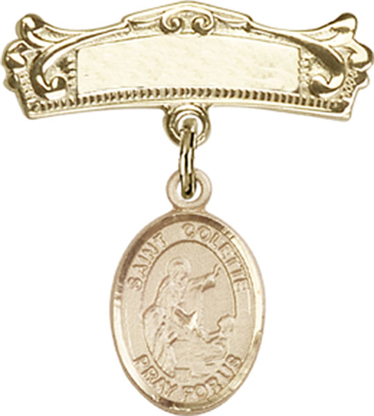 Personalized Baby Badge - Engraved Badge Pin with St. Colette Charm
