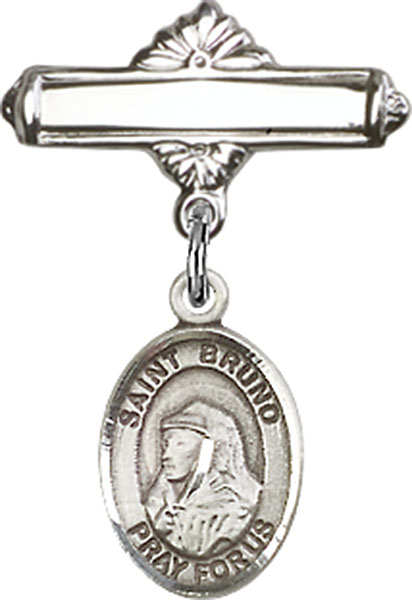 Personalized Baby Badge - Engraved Badge Pin with St. Bruno Charm