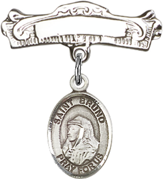 Personalized Baby Badge - Engraved Badge Pin with St. Bruno Charm