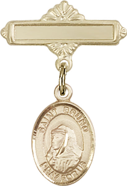 Personalized Baby Badge - Engraved Badge Pin with St. Bruno Charm