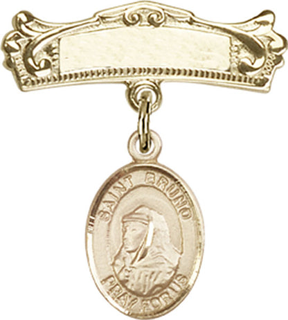 Personalized Baby Badge - Engraved Badge Pin with St. Bruno Charm