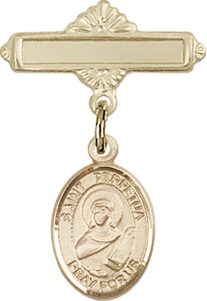 Personalized Baby Badge - Engraved Badge Pin with St. Perpetua Charm