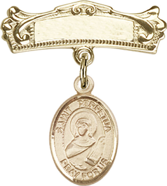 Personalized Baby Badge - Engraved Badge Pin with St. Perpetua Charm
