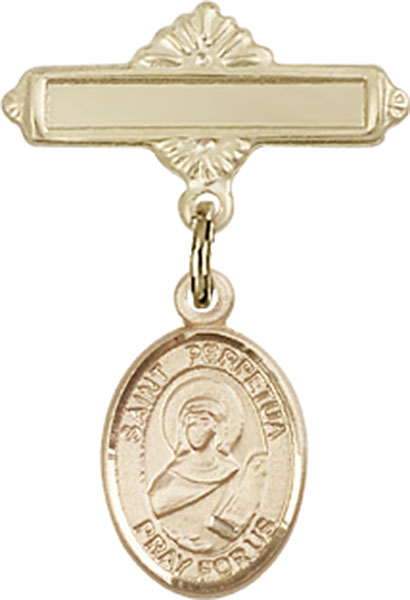 Personalized Baby Badge - Engraved Badge Pin with St. Perpetua Charm