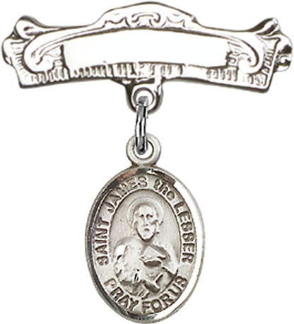 Personalized Baby Badge - Engraved Badge Pin with St. James the Lesser Charm