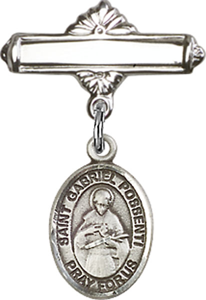 Personalized Baby Badge - Engraved Badge Pin with St. Gabriel Possenti Charm