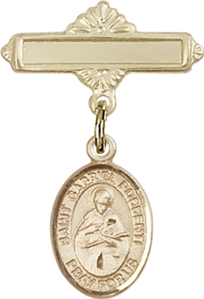 Personalized Baby Badge - Engraved Badge Pin with St. Gabriel Possenti Charm