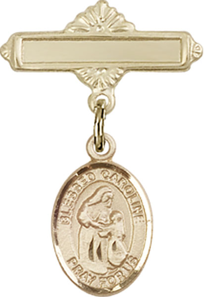 Personalized Baby Badge - Engraved Badge Pin with Blessed Caroline Gerhardinger Charm